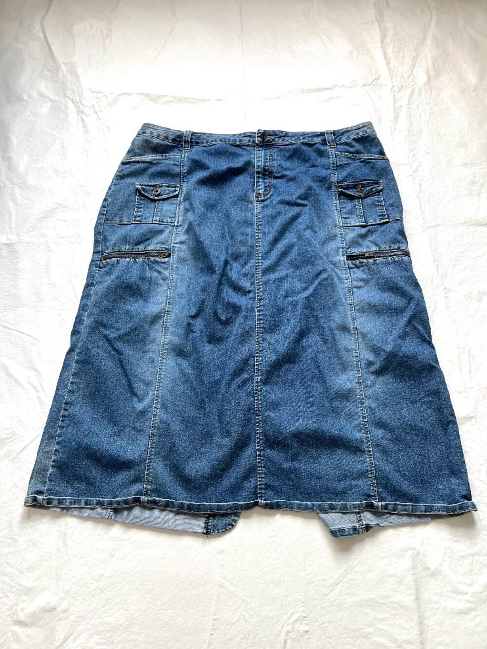 Vintage y2k denim skirt blue jean plus size 22W midi cargo zip pockets 22 w